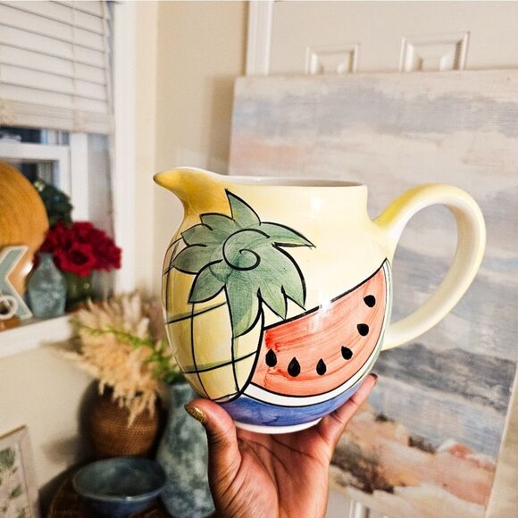 Y2K Hand-Painted Fruit Ceramic Pitcher – 9 Cup Capacity – Glossy Summer Aestheti - Picture 11 of 15